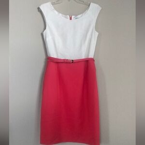 Antonio Melani Size 6 Elegant White Lace and Coral Sleeveless Dress